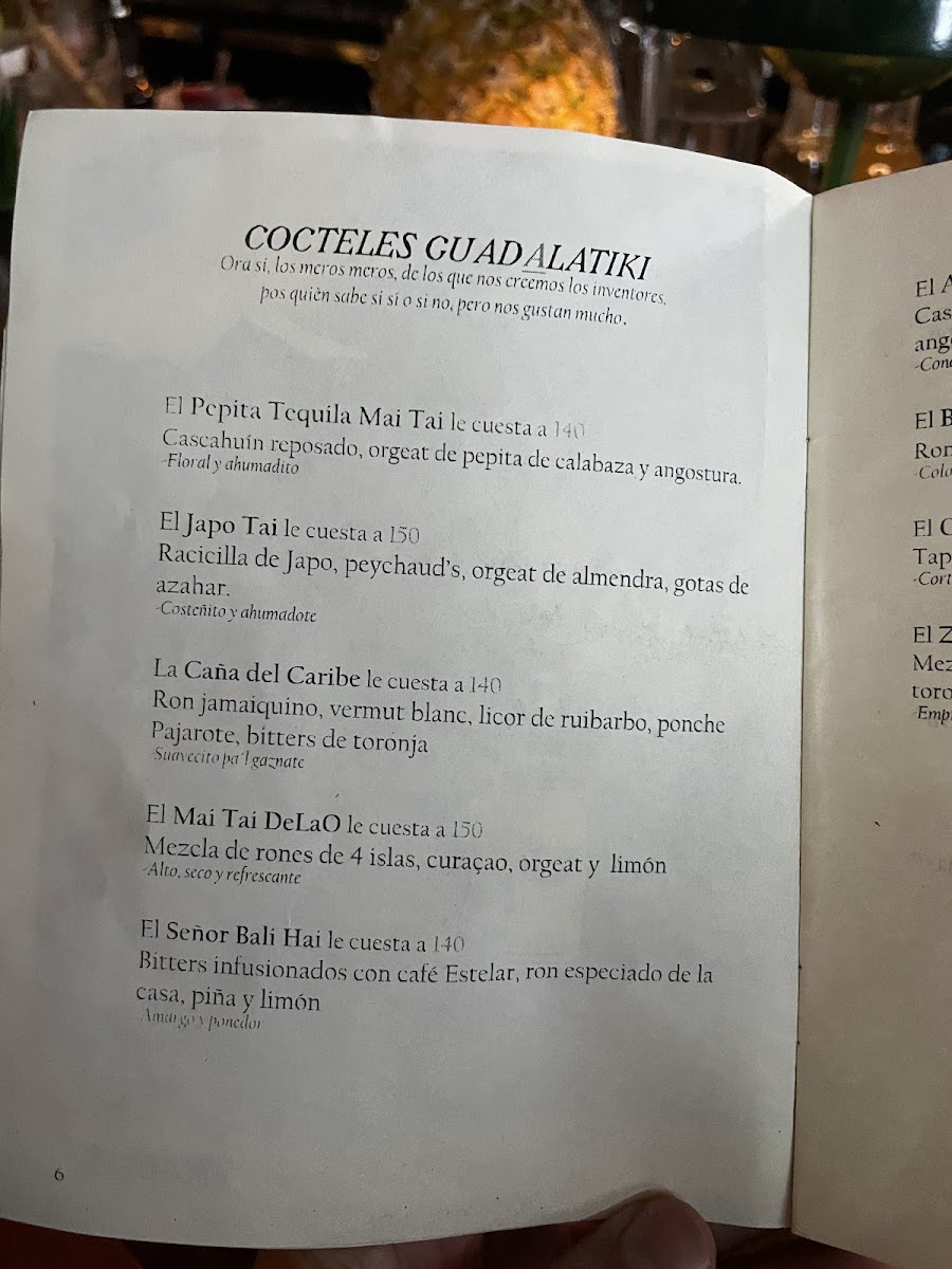 De La O Guadalatiki menu