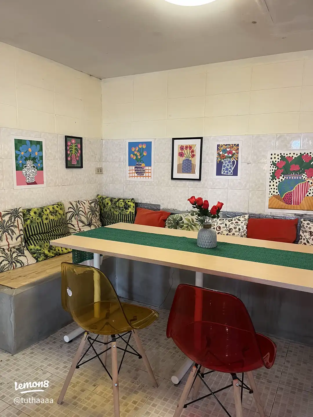Colorful lounge seating at House no.19 cafe